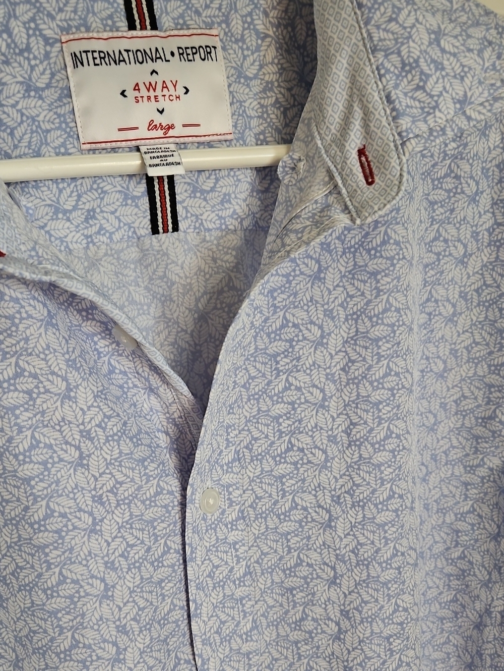 MENS INTERNATIONAL REPORT BLUE/WHITE 4 WAY STRETCH SHIRT SZ L - Picture 4 of 6